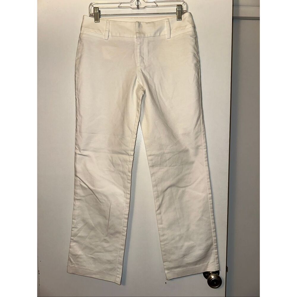 AGB Womens Sz 8 Solid Cream White Straight Leg Mid Rise Chino Pants EUC